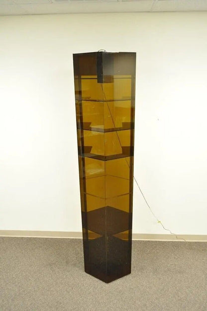 Vintage Mid Century Modern Lucite Lighted Revolving Tall Narrow Retail Display