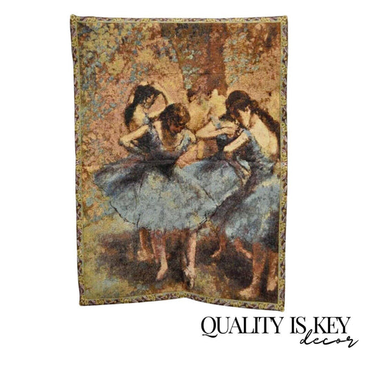 35"x25" French Wall Hanging Tapestry Jacquard Ballet Dancers in Blue Edgar Degas