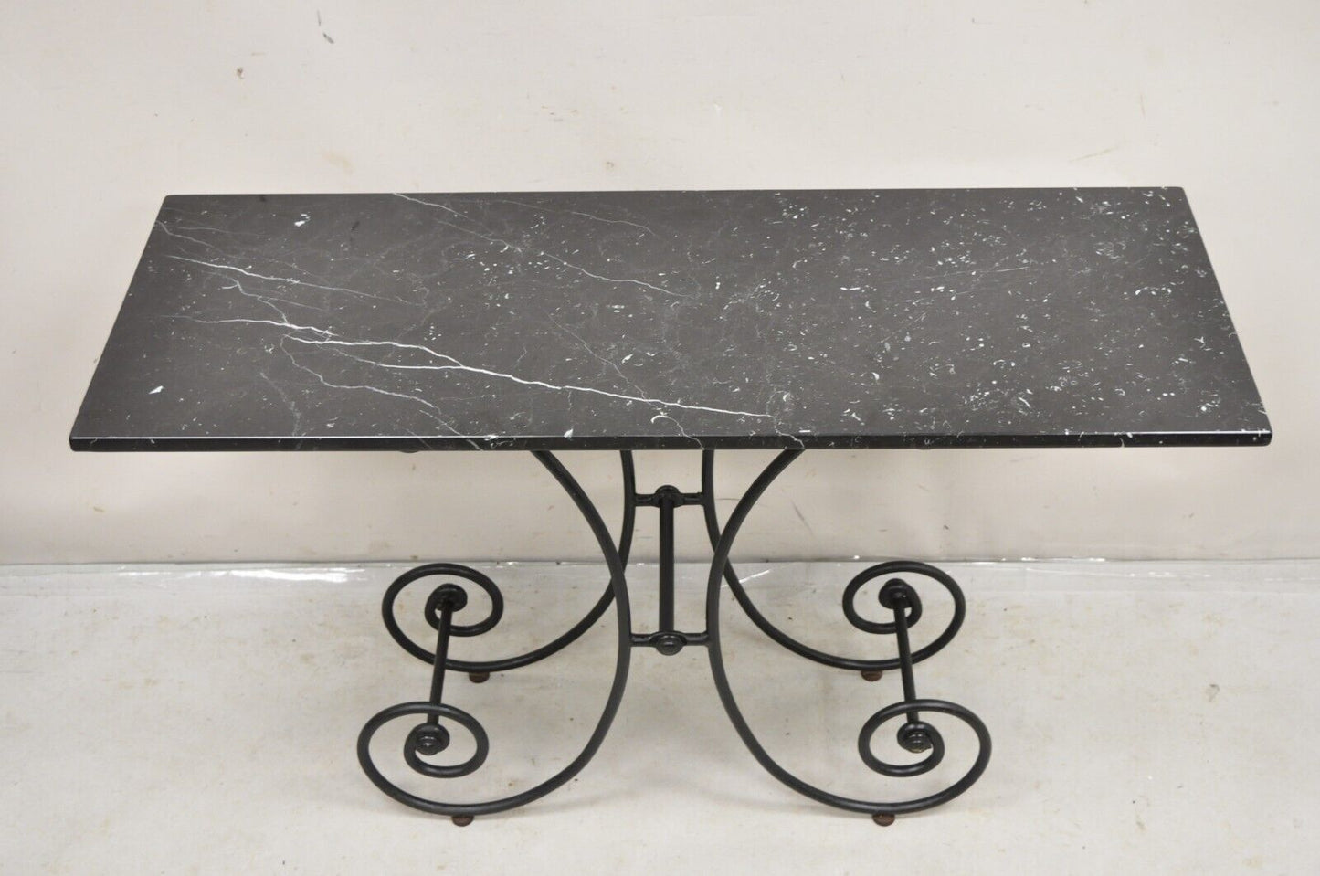 Vtg French Country Pastry Style Wrought Iron Marble Top Baker's Console Table