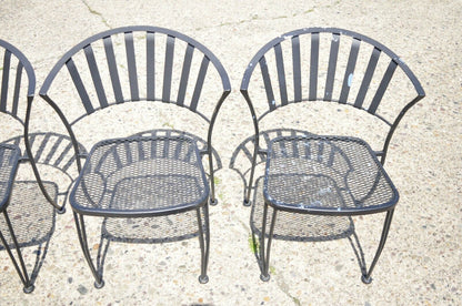 Modern Wrought Iron Barrel Back Sculptural Garden Patio Dining Chairs - Set of 4