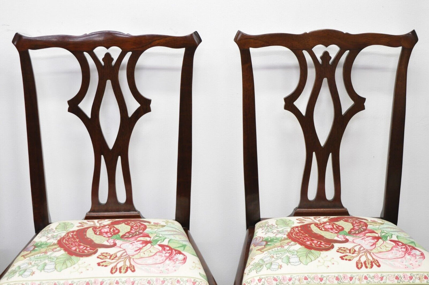 Vintage Chippendale Georgian Style Solid Mahogany Dining Side Chairs - Set of 4