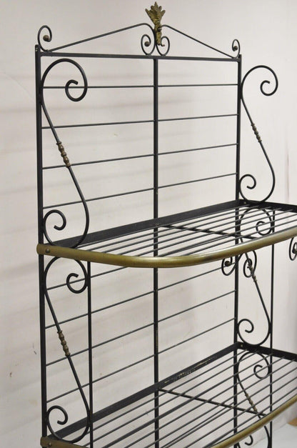 Vintage French Bakers Rack 3 Tier Scrolling Wrought Iron and Brass Etagere