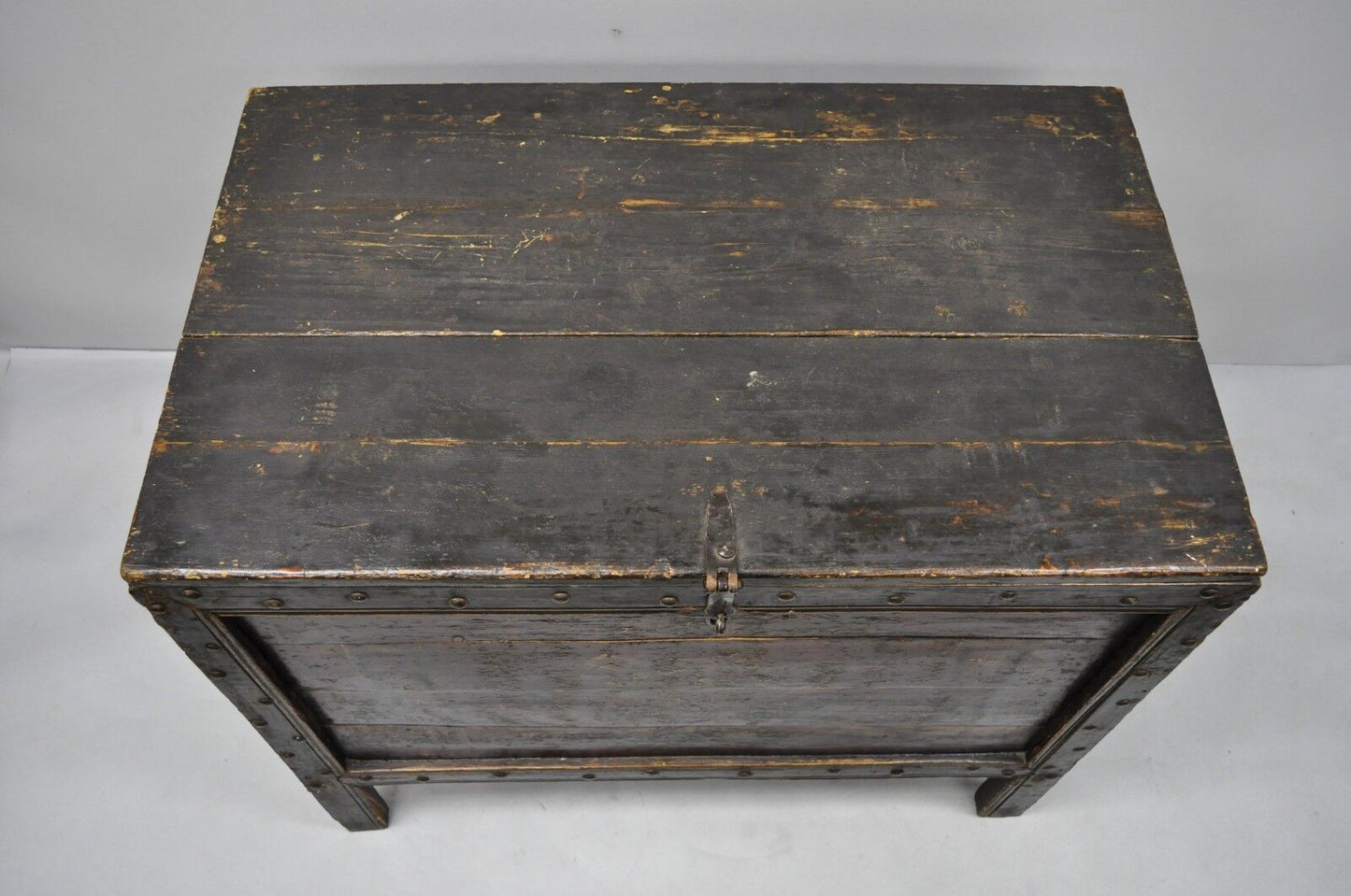 19th C Red Lacquer Asian Tibetan Mongolian Painted Wooden Trunk Chest Grain Bin