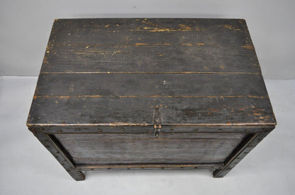 19th C Red Lacquer Asian Tibetan Mongolian Painted Wooden Trunk Chest Grain Bin