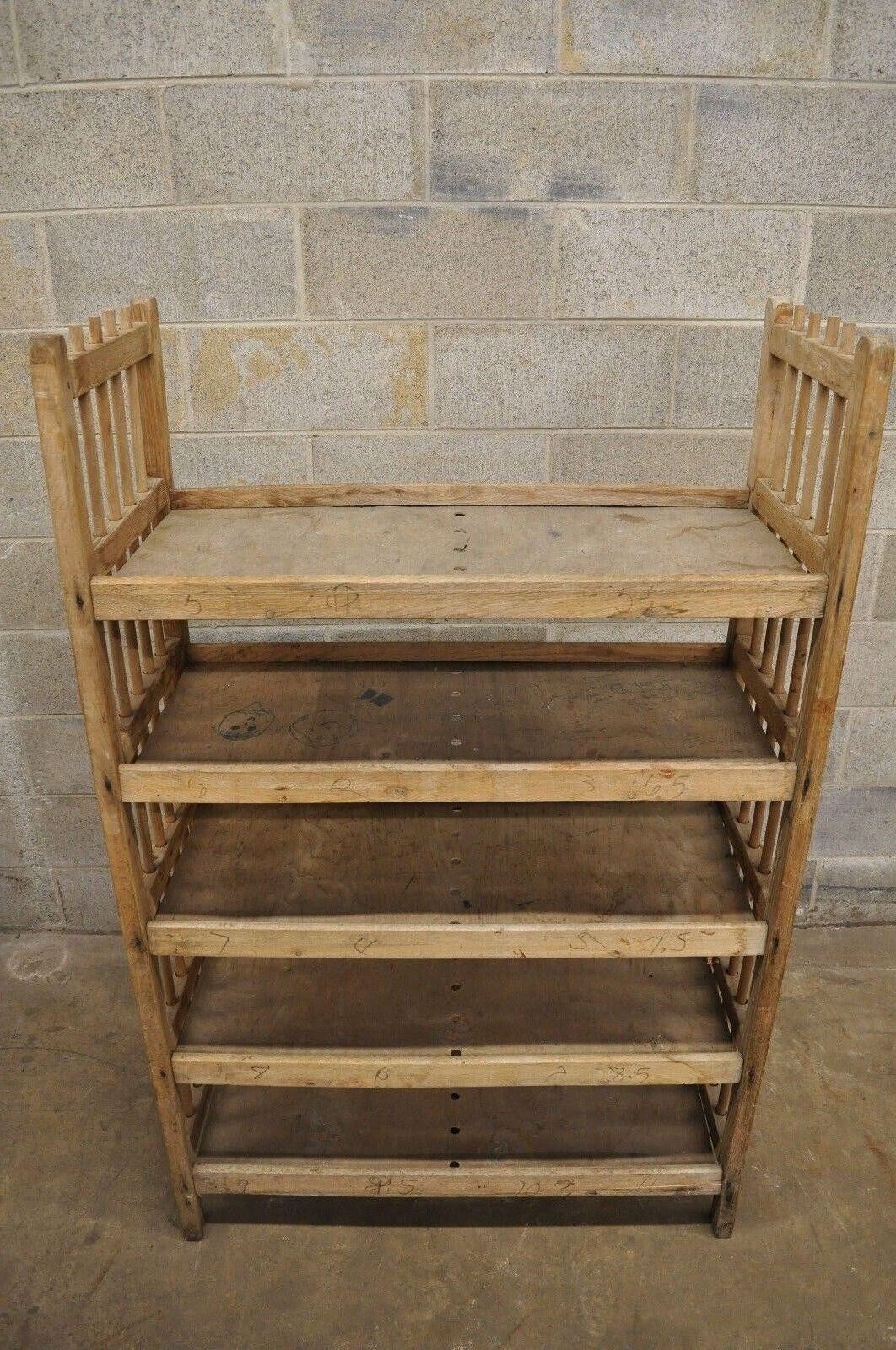 Vintage Wooden Industrial 5 Shelf Shoe Drying Rack Steampunk Bookcase Stand