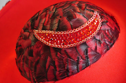 Vintage Jack McConnell Red Feather Rhinestone Wide Brim Wool Church Derby Hat