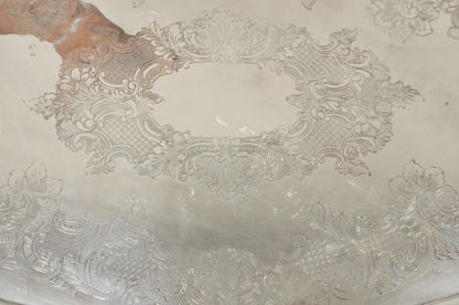 Antique English Victorian Silver Plated Ornate Oval Serving Platter Tray