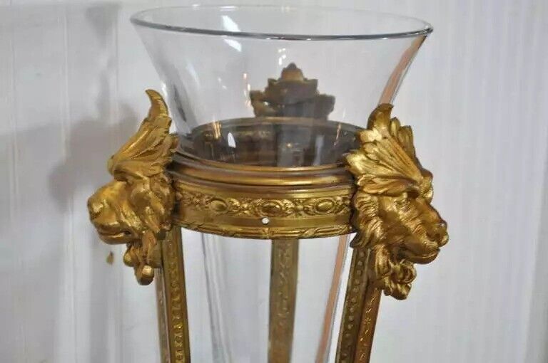 19th C French Neoclassical Bronze Figural Lion Plant Stand Vase Pedestal