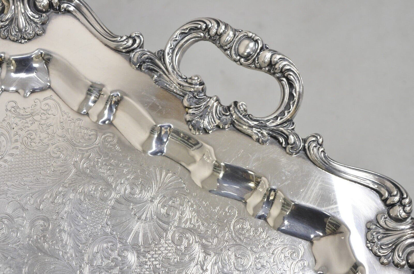 Antique WSB English Victorian Heavy Silver Plated Ornate Serving Platter Tray