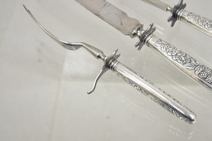 Antique R Wallace & Sons Victorian Silver Plated Repousse Meat Carving Set - 3Pc