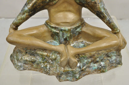 Mid Century Modern 1960s Glazed Ceramic Pottery Meditating Elder Woman Sculpture
