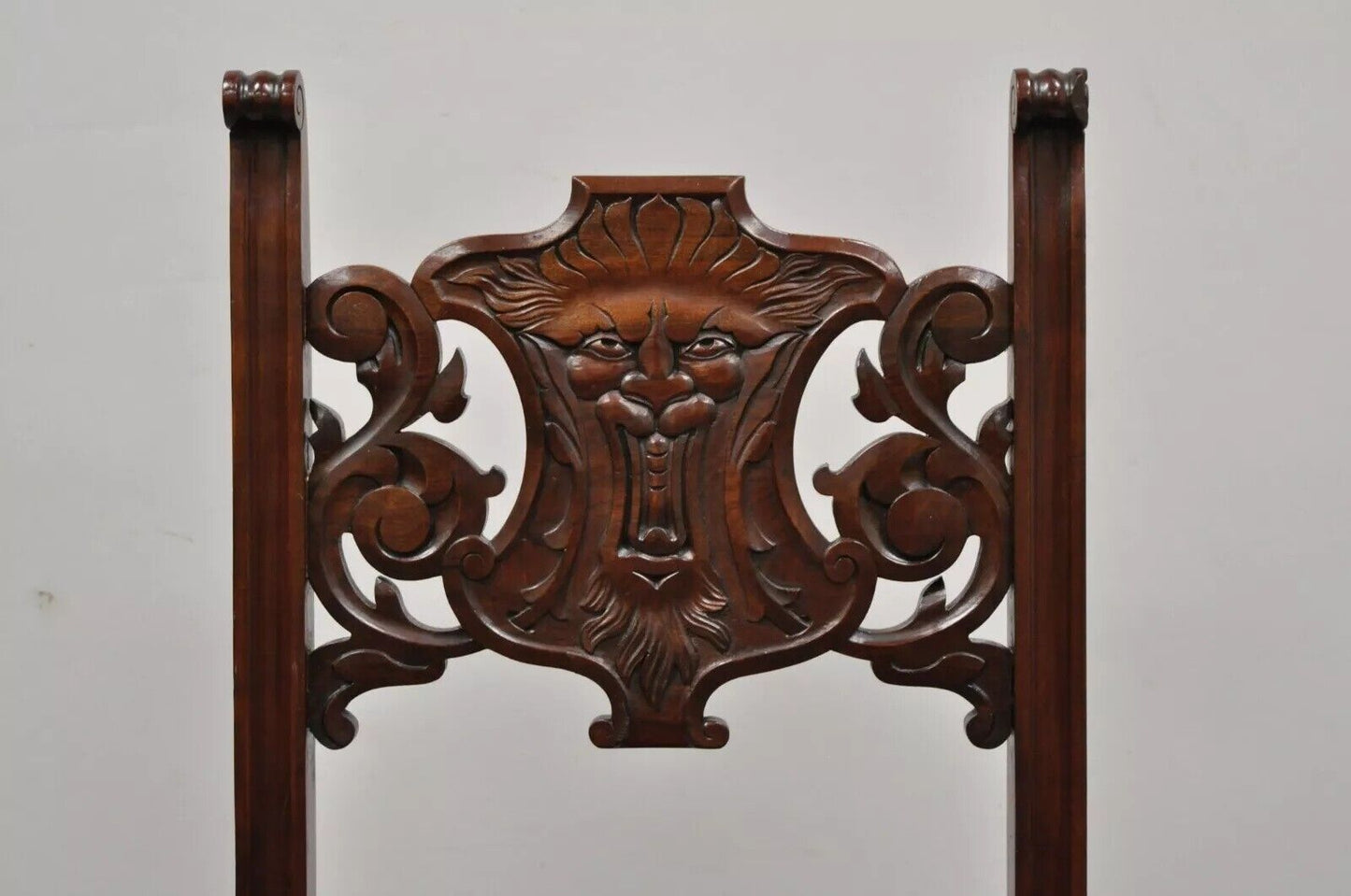 Antique Renaissance Revival Lion Northwind Carved Walnut Figural Side Chair