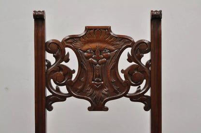 Antique Renaissance Revival Lion Northwind Carved Walnut Figural Side Chair