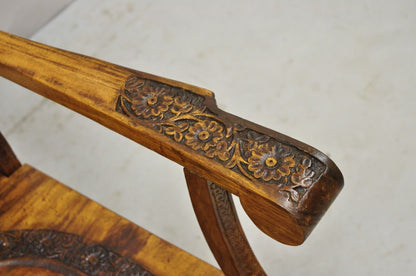 Vintage Anglo Indian Carved Teak Wood Rocking Chair Rocker