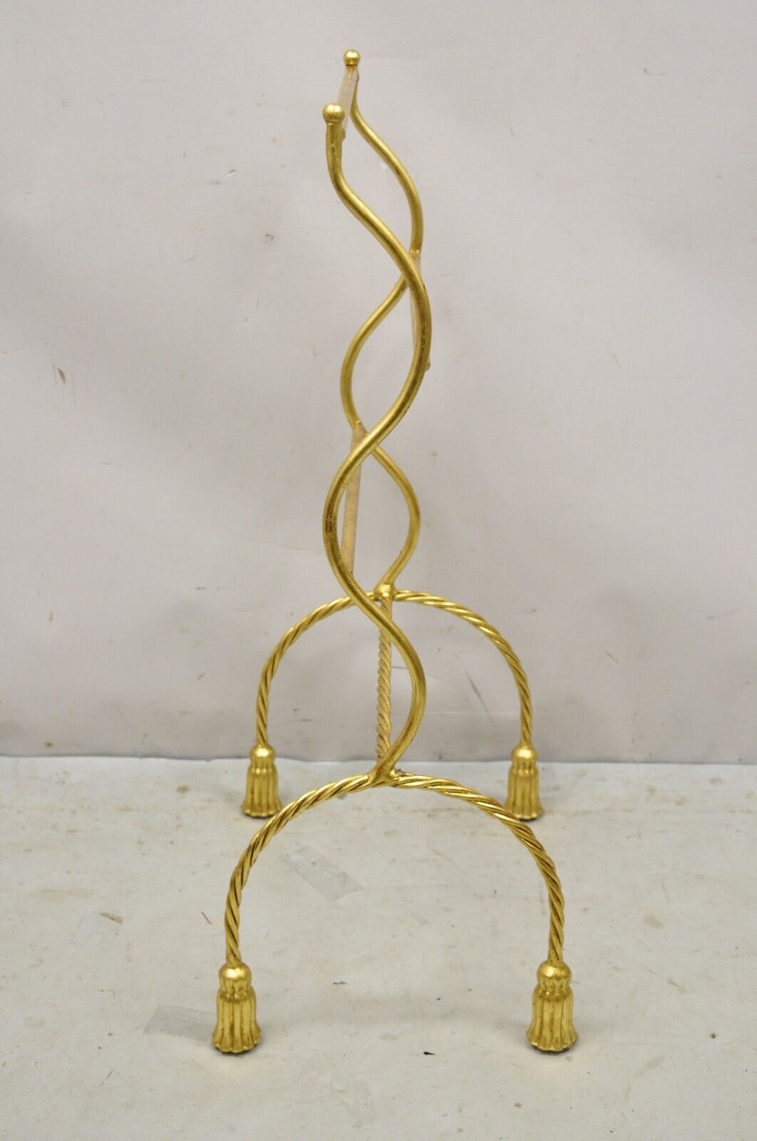 Vtg Italian Hollywood Regency Gold Gilt Metal Iron Towel Rack with Tassel Feet