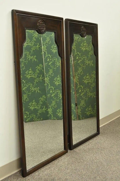 Vintage Drexel Chinoiserie Oriental Asian Ming Style Wall Mirrors - a Pair