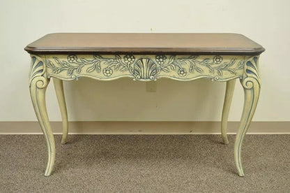 Vintage Louis XV French Country Style Shell Carved 2 Drawer Console Hall Table