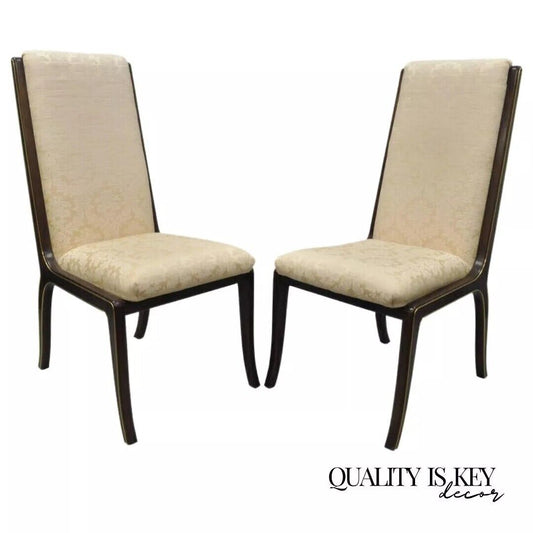 William Doezema Baker Mastercraft Brass Inlay Upholstered Dining Chairs - Pair