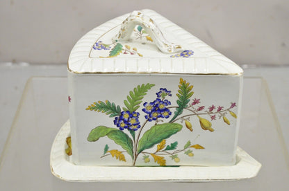 Antique Victorian Large Porcelain Covered Cheese Dish with Flowers and Leaves