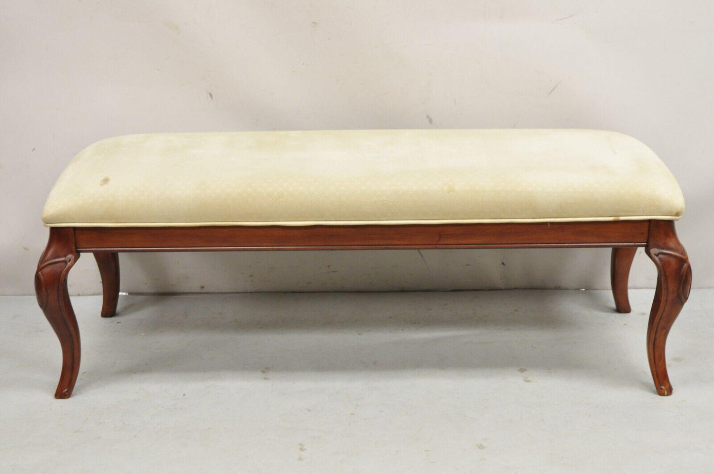 Decorator Queen Anne Style Carved Cherry Wood 55" Long Upholstered Window Bench