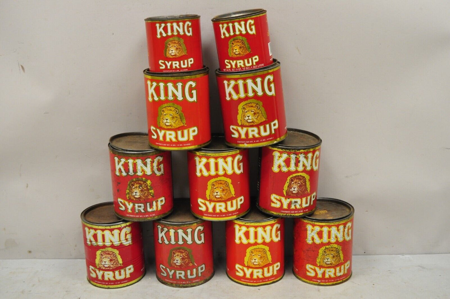 Vintage King Syrup Lion Head Tin Can Advertisement 8 lbs Mangels Herold (I)