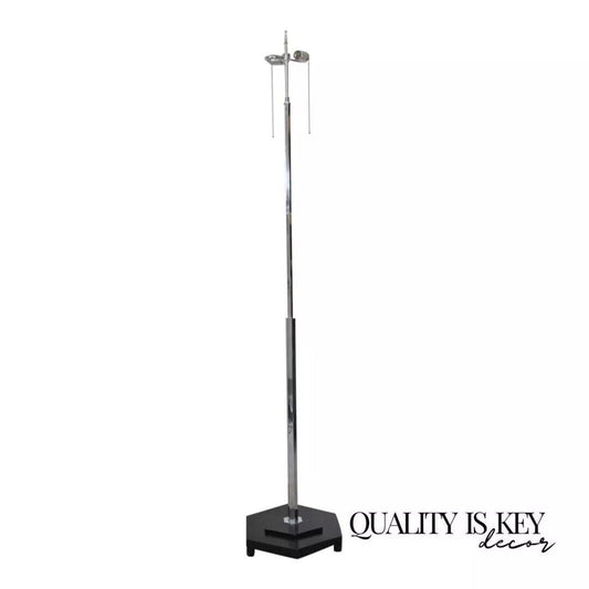 Mid-Century Modern Modernist Chrome and Ebonized Wood Vintage Pole Floor Lamp