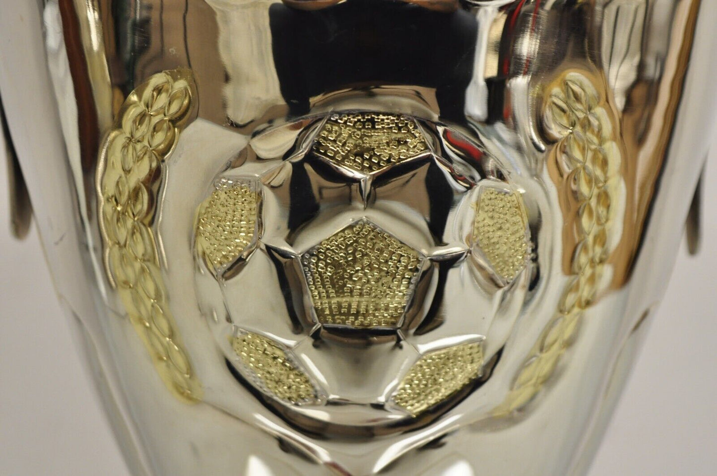 Large Modern Soccer Futbol Twin Handle Silver Metal Trophy Cup Award With Ball