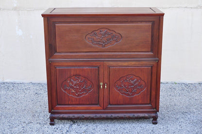 Vintage Chinese Carved Hardwood Bar Liquor Cabinet Console with Mirrors