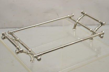 Vtg Italian Hollywood Regency Faux Bamboo Silver Plated Serving Platter Stand