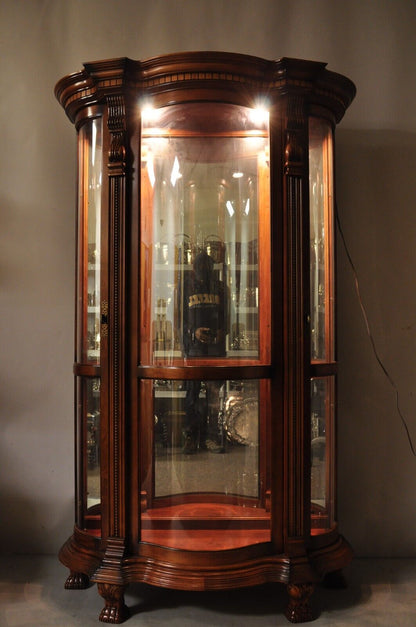 Pulaski Empire Style Cherry Wood Large Bowed Glass Curio Display Cabinet