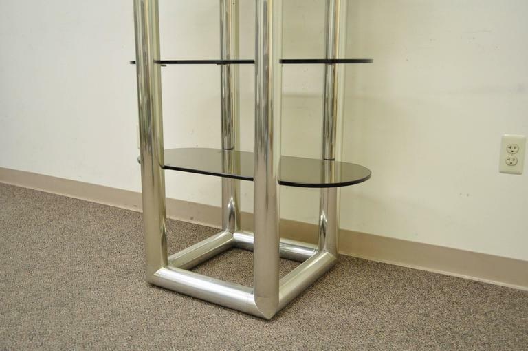 Mid Century Modern Milo Baughman Style Tubular Chrome Glass Chrome Etagere Shelf