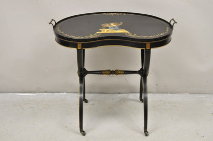 Vintage Imperial Furniture Regency Black Hand Painted Curule Kidney Side Table