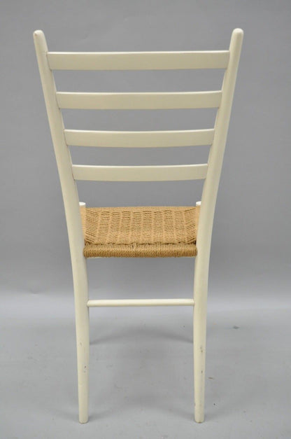 Vintage Mid Century Italian Modern Woven Rope White Gio Ponti Style Side Chair