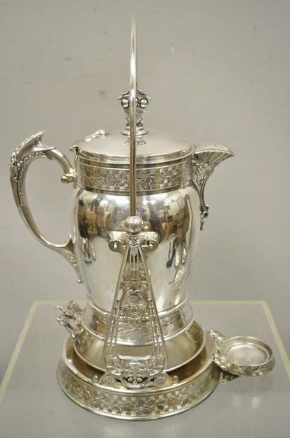 19th C Wilcox Silverplate Victorian Ornate Water Lemonade Pitcher on TIlt Stand