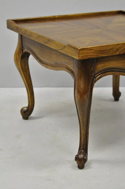 Vintage French Provincial Style Low Oak & Walnut Square Side Table