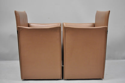 Mario Bellini for Cassina 401 Break Armchair Copper Leather Dining Chair - Pair