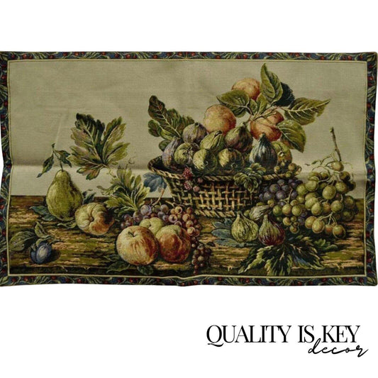 42"x26" French Wall Hanging Tapestry Aubusson Fruit Still Life Beige Background