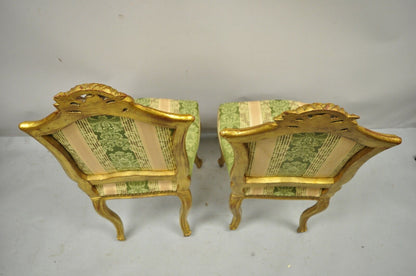 Vintage French Louis XV Style Gold Giltwood Carved Boudoir Side Chairs - a Pair