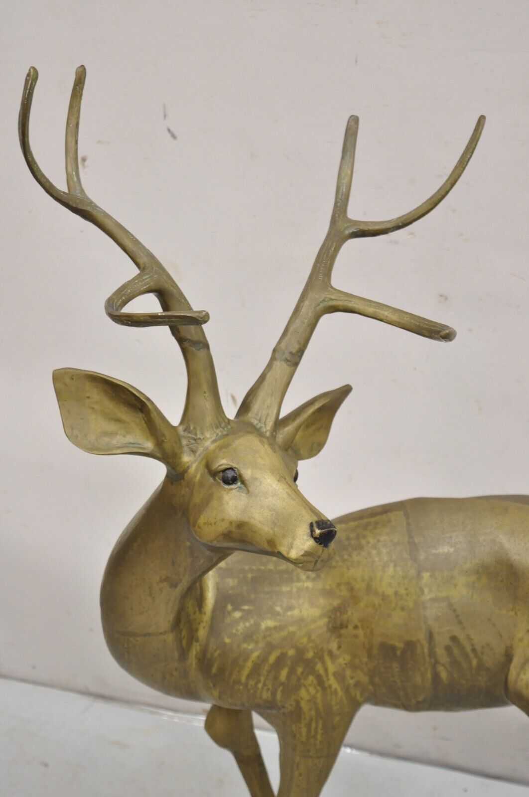 Vintage Large Hollywood Regency Brass Deer Stag Statue Sculpture