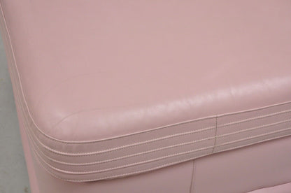 Vintage Post Modern Emerson Leather Bubblegum Pink Stitched Square Ottoman Stool