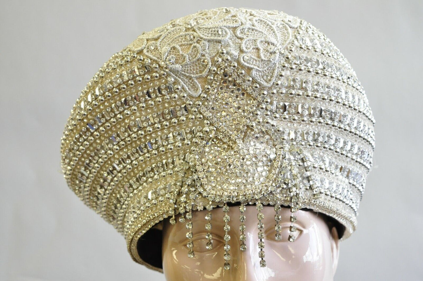 Shellie McDowell Silver Lace Pearl Rhinestones Church Derby Ladies Crown Hat