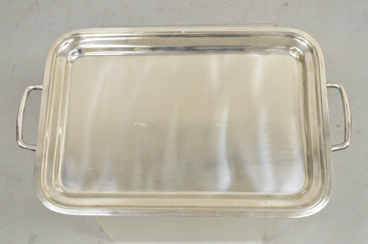 Antique English Edwardian Large Rectangular Silver Plated Serving Platter Tray