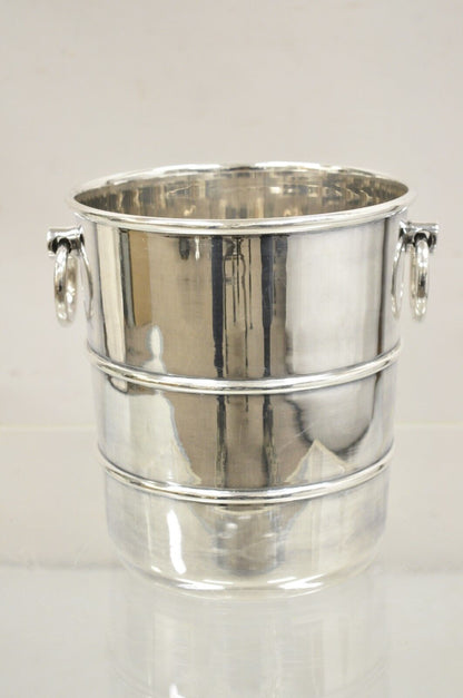 Vintage Hollywood Regency Silver Plated Champagne Chiller Ice Bucket Ring Handle