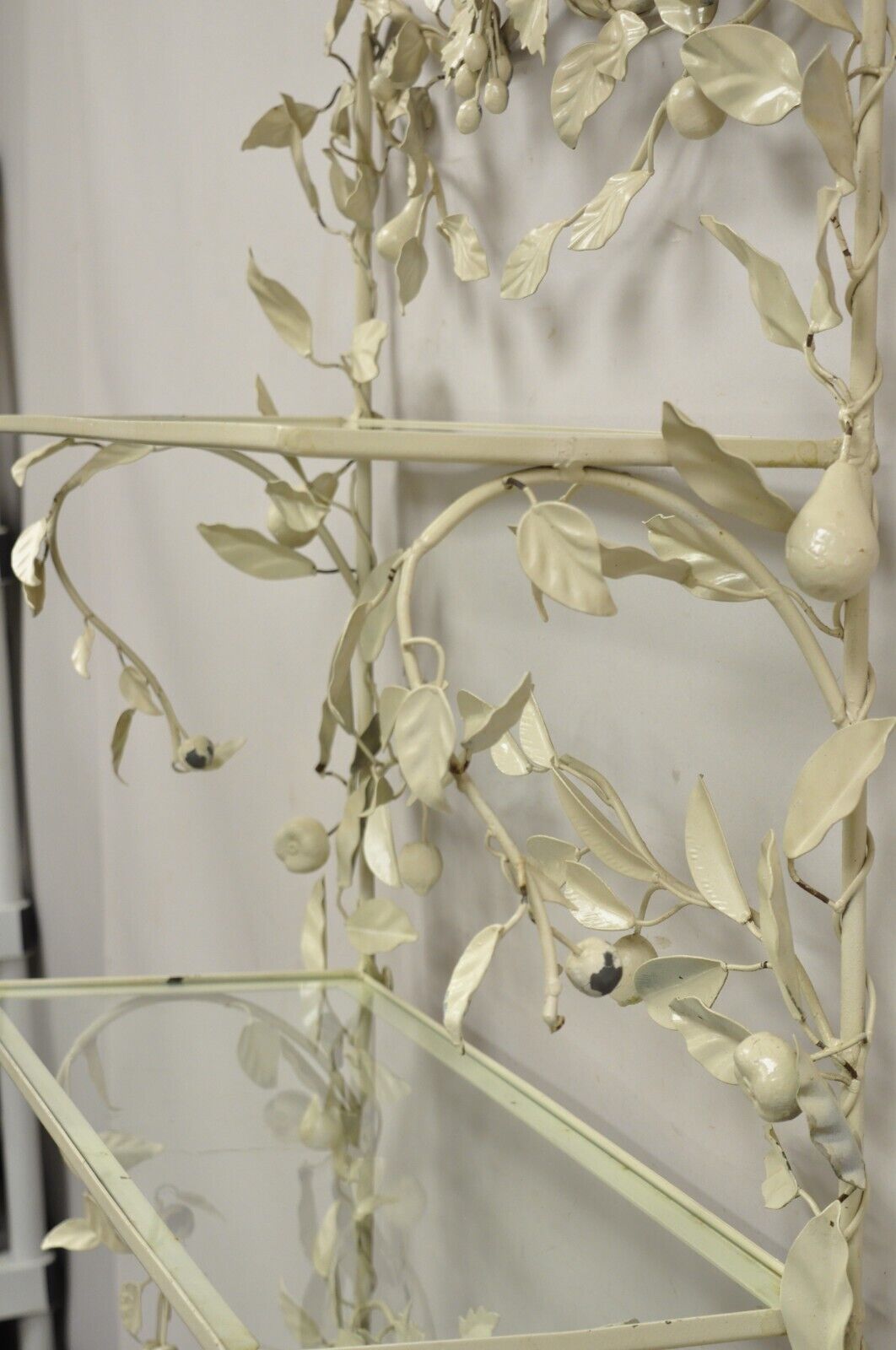 Vintage Italian Hollywood Regency Iron Tole Metal Fruit Vine Wall Hanging Shelf