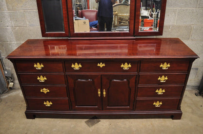 Thomasville Mahogany Collection Chippendale Style Long Dresser and Triple Mirror