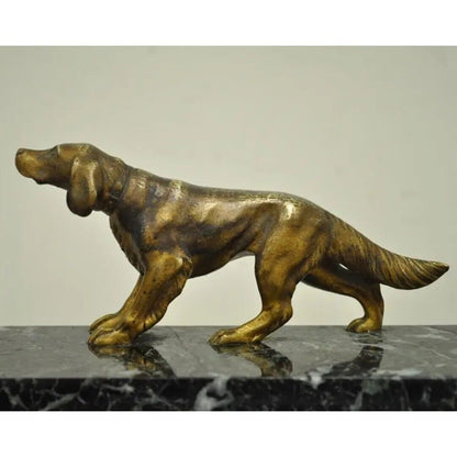 Antique French Empire Figural Bronze & Marble Hunting Dog Desk Double Inkwell