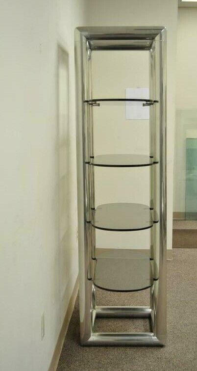 Mid Century Modern Milo Baughman Style Tubular Chrome Glass Chrome Etagere Shelf