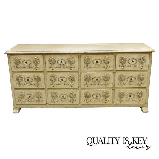 French Country Provincial Cream Distress Painted 8 Drawer Dresser by Roundtree