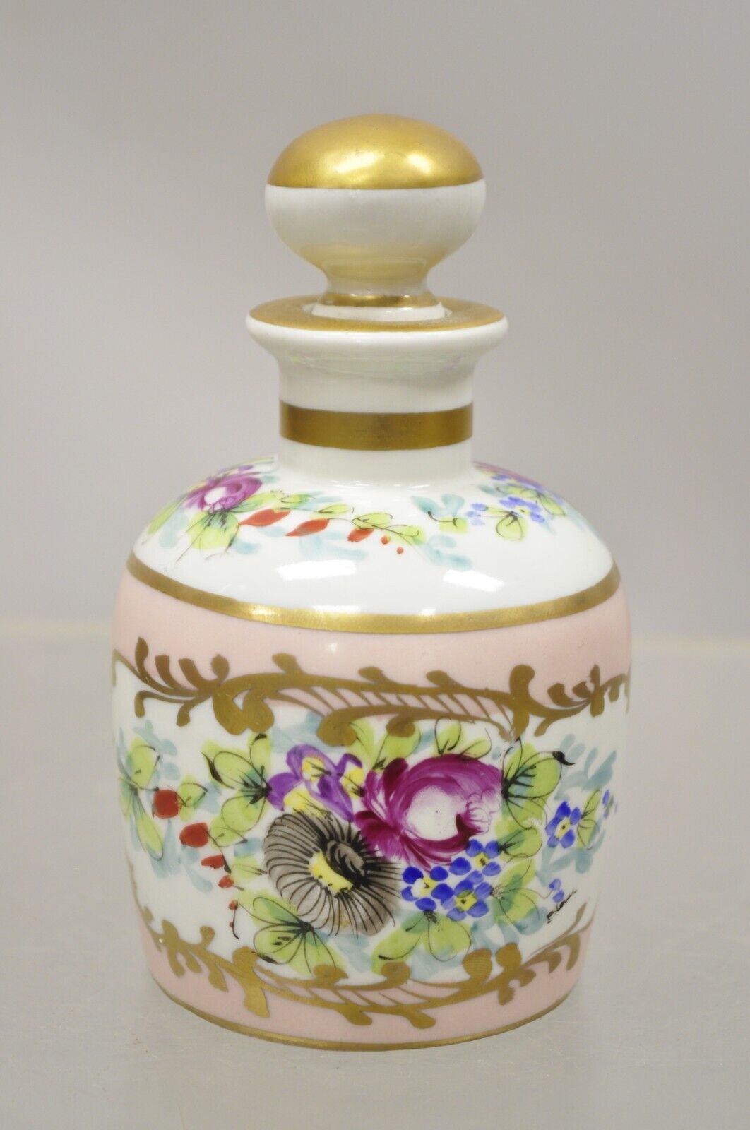 Vintage Hand Painted Porcelain Tea Caddy Tonic Perfume Vanity Bottle