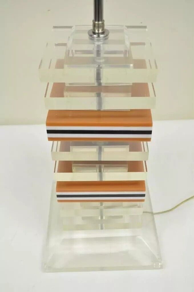 Vintage Mid Century Modern Stacked Lucite Acrylic Skyscraper Table Lamp